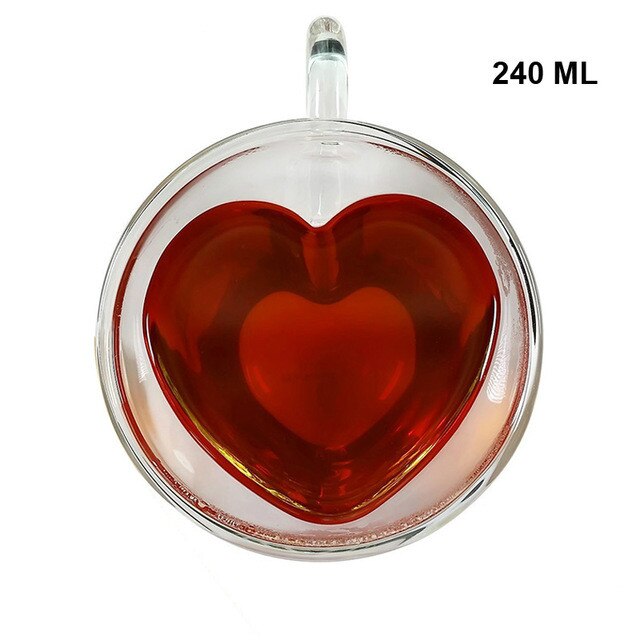 Double Coffee Mugs with The Handle Mugs Drinking Insulation Double Wall Glass Tea Cup Drinkware Milk: A  240ML