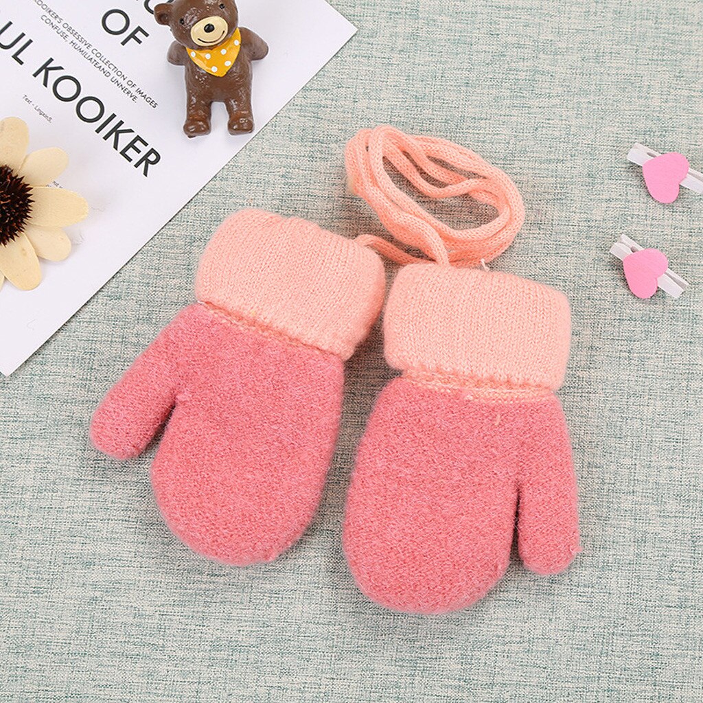 Arloneet criança meninas meninos inverno malha engrossar luvas quentes tricô mitenes costura mais veludo retalhos cordão luvas cd0