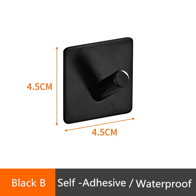 1PC 3M Self Adhesive Stainless Steel Hooks Waterproof Wall Hook Clothes Coat Hat Hanger Kitchen Bathroom Towel Hooks Storage: Black B