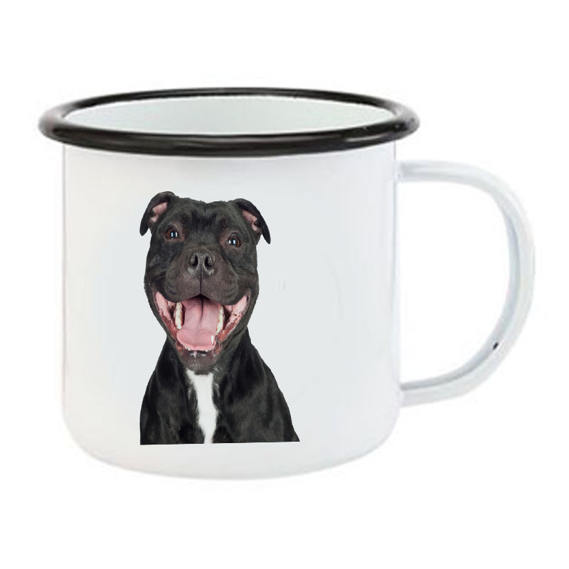 Rvs Staffordshire Bull Terrier Koffie Cup Staffie Lachende Staffy Hond Kerst Outdoor Halloween Fall Metalen Emaille: WHITE