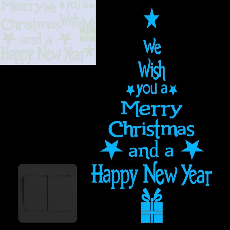 Merry Christmas Tree Glow in the Dark Wall Stickers Happy Year Shop Window Home Decor Switch DIY Decoration Luminous Sticker: BE