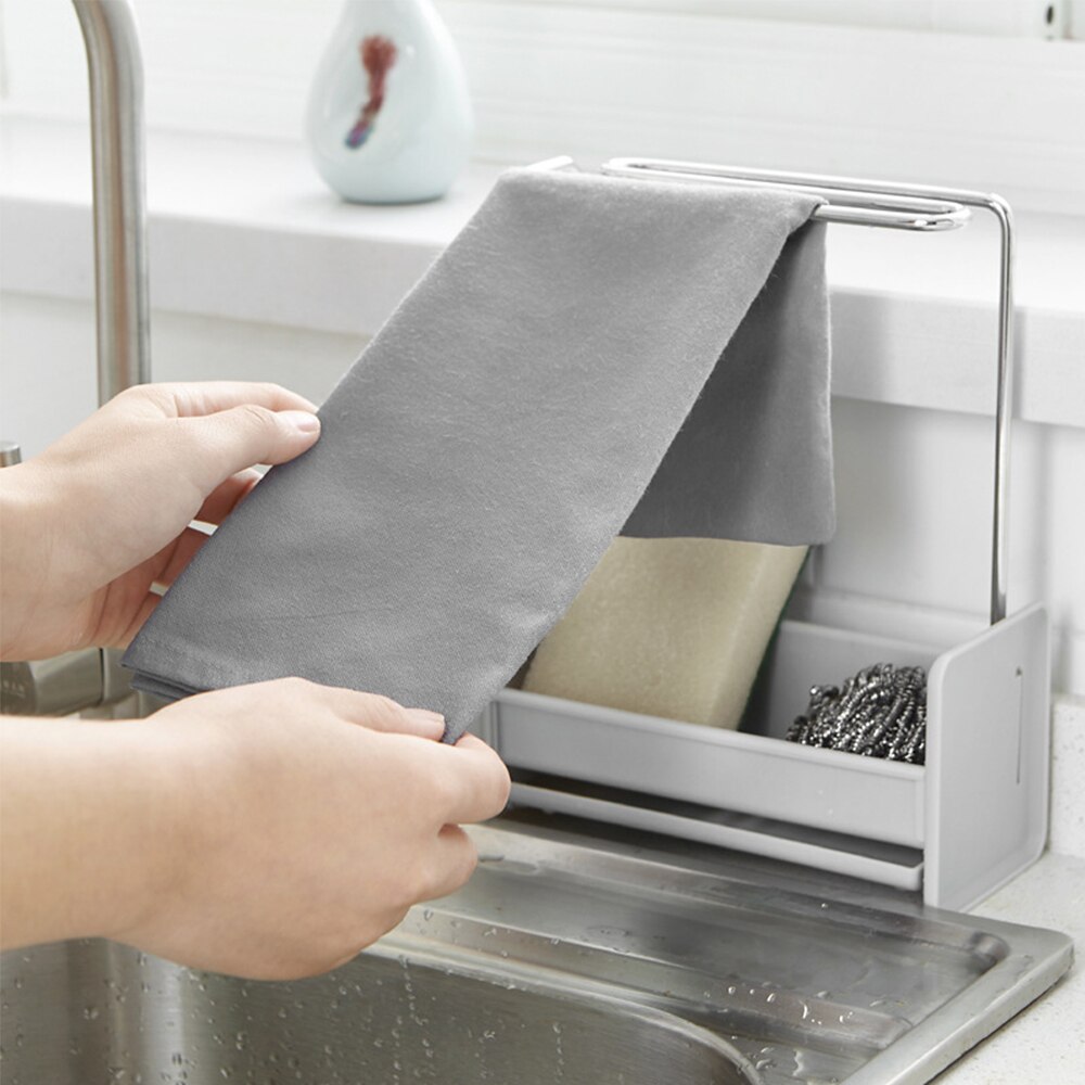 Køkken svamp holder vask caddy rengøringsbørste sæbe arrangør rack håndklædestang afløbsbakke håndklæde hængende tørring opbevaringsstativ