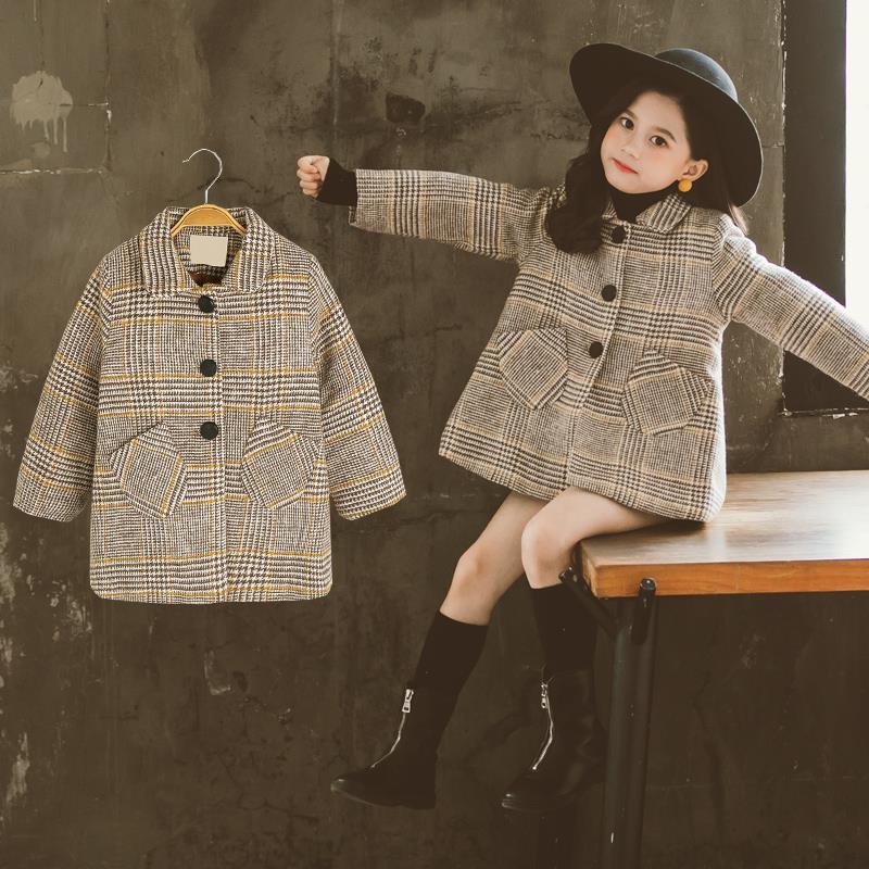 Abrigo largo con peludo para niños y niñas, chaqueta cálida con patrón de cuadrícula, de otoño e invierno, de 4 a 12 años