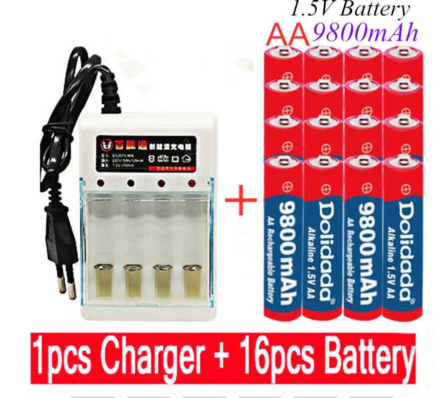 100% neue 1,5 V Aa Batterie 9800mah alkalisch Batterien Für Uhr Spielzeug Taschenlampe Fernbedienung Kamera batterie + ladegerät: Blau
