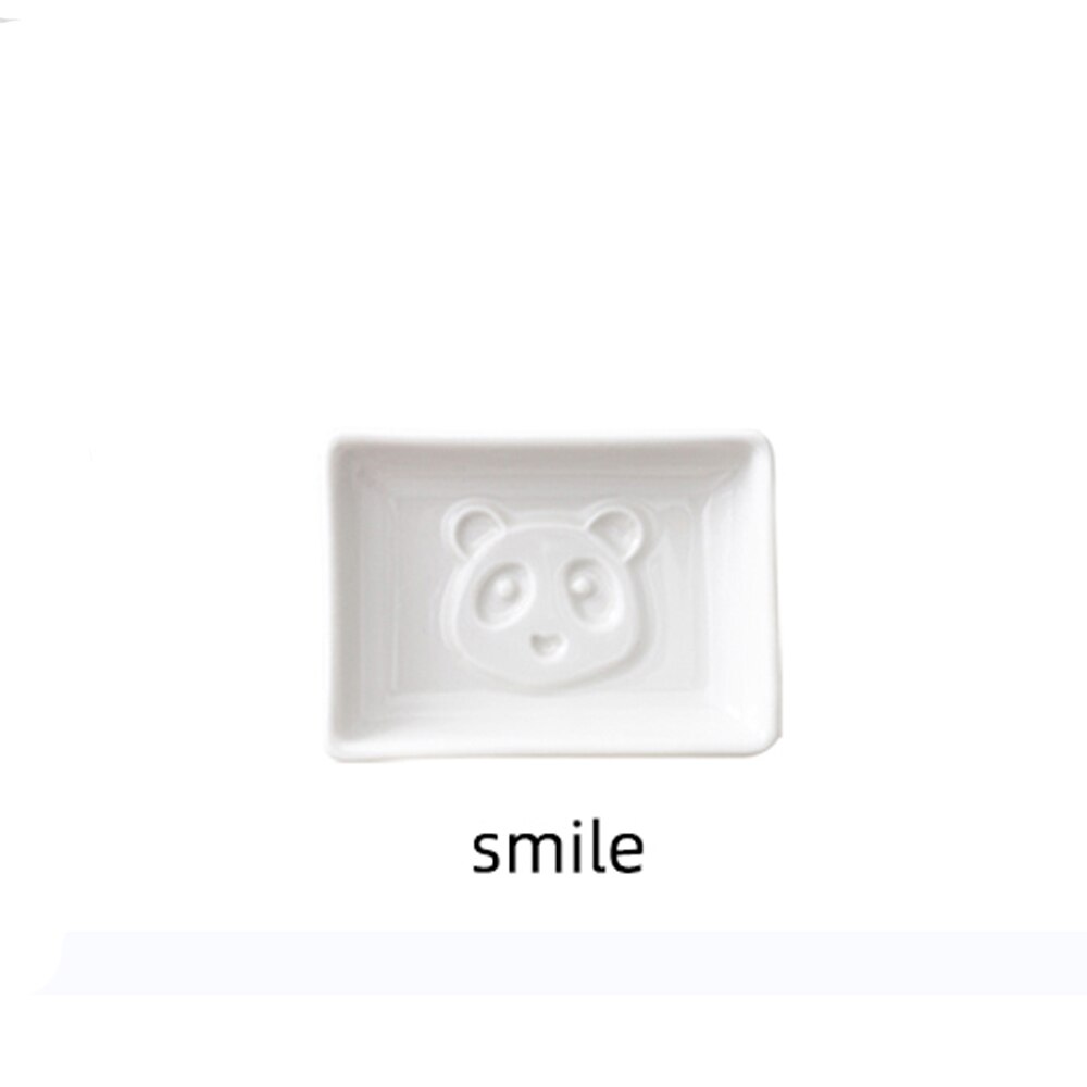 MUZITY Ceramic Sauce Dish Porcelain Panda Soy Sauce Dish Embossed Seasoning Small Dish: Rectangle-Smile 2pcs