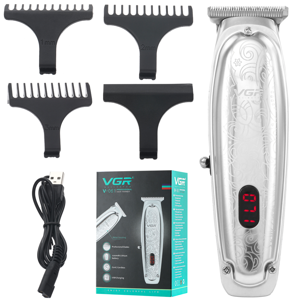 VGR-061 Brand Silver All Metal T Blade Finish Haircut Machine 0mm Baldheaded Hair Clipper Men Electric Hair Trimmer: Silver Boxes