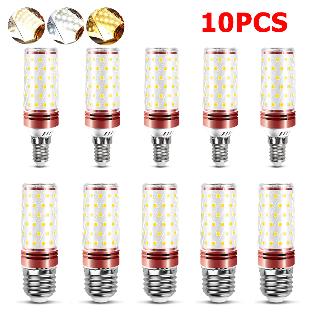 Lámpara LED superbrillante E27 E14, Bombilla de maíz Tricolor regulable, 12W, 16W, 20W, 110V, 220V, para el hogar, iluminación de 360 grados, 10 unidades por juego