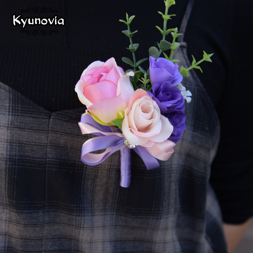 Kyunovia bryllup brudgomme knaphul revers nål blomst boutonniere brud armbånd prom tilbehør tilbehør fest håndled corsage  fe67
