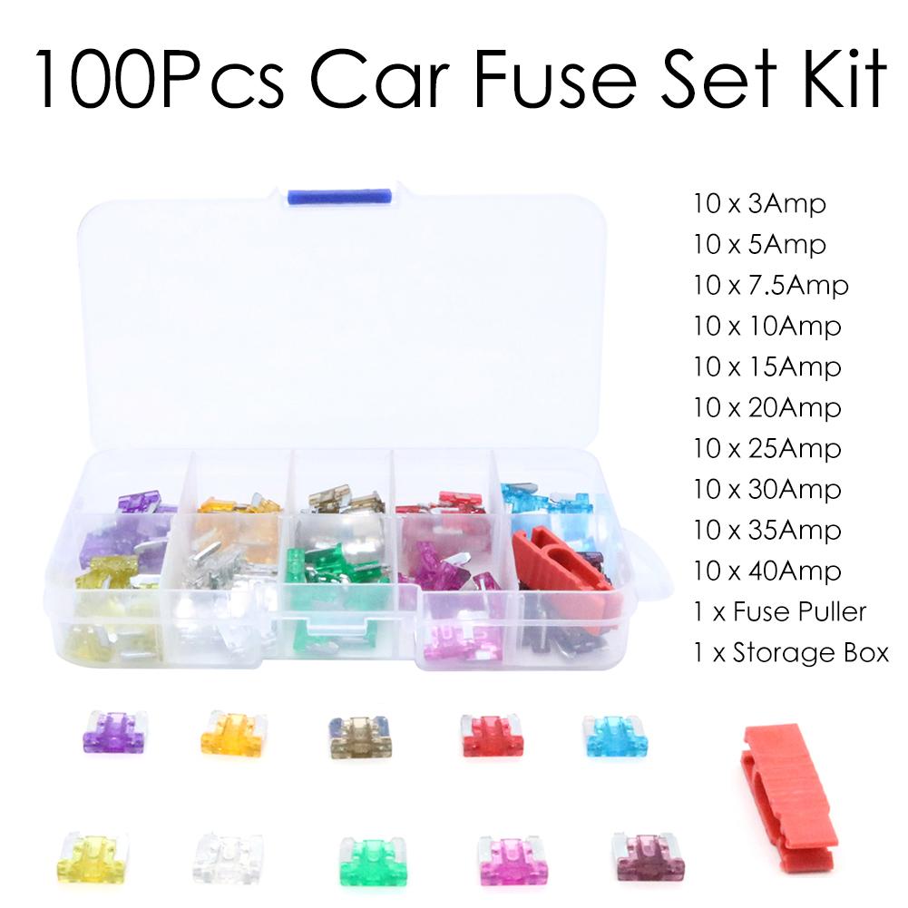 100Pcs Assorted Car Truck Mini Low Profile Fuse Micro Blade Fuse Set Kit Micro Mini CAR Insurance Film Auto Replacement Parts