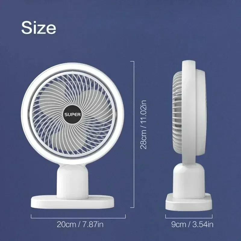 Tragbarer kabelloser Ventilator mit Nachtlicht 120 ° Rotation leiser Mini-Elektroventilator, wiederaufladbare USB-Ventilatoren für Desktop-Büro und Zuhause