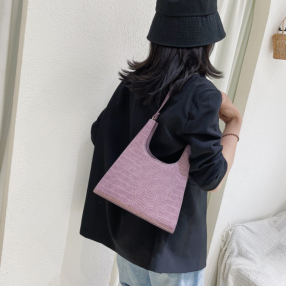 Frauen PU Leder Einfarbig Landstreicher Schulter Taschen Dame Reißverschluss Achselhöhle Schlinge Handtasche Licht Wilden Einfache Weibliche Täglich Tasche
