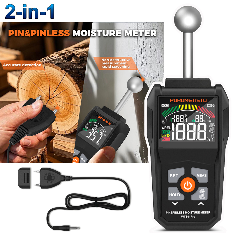 2IN1 Pin & Roestvrij Houtvochttester Houtwerk Digitale Houtvochtigheidstester met LCD-scherm 0 ~ 99,9% Hout Vochtige Houtdetector