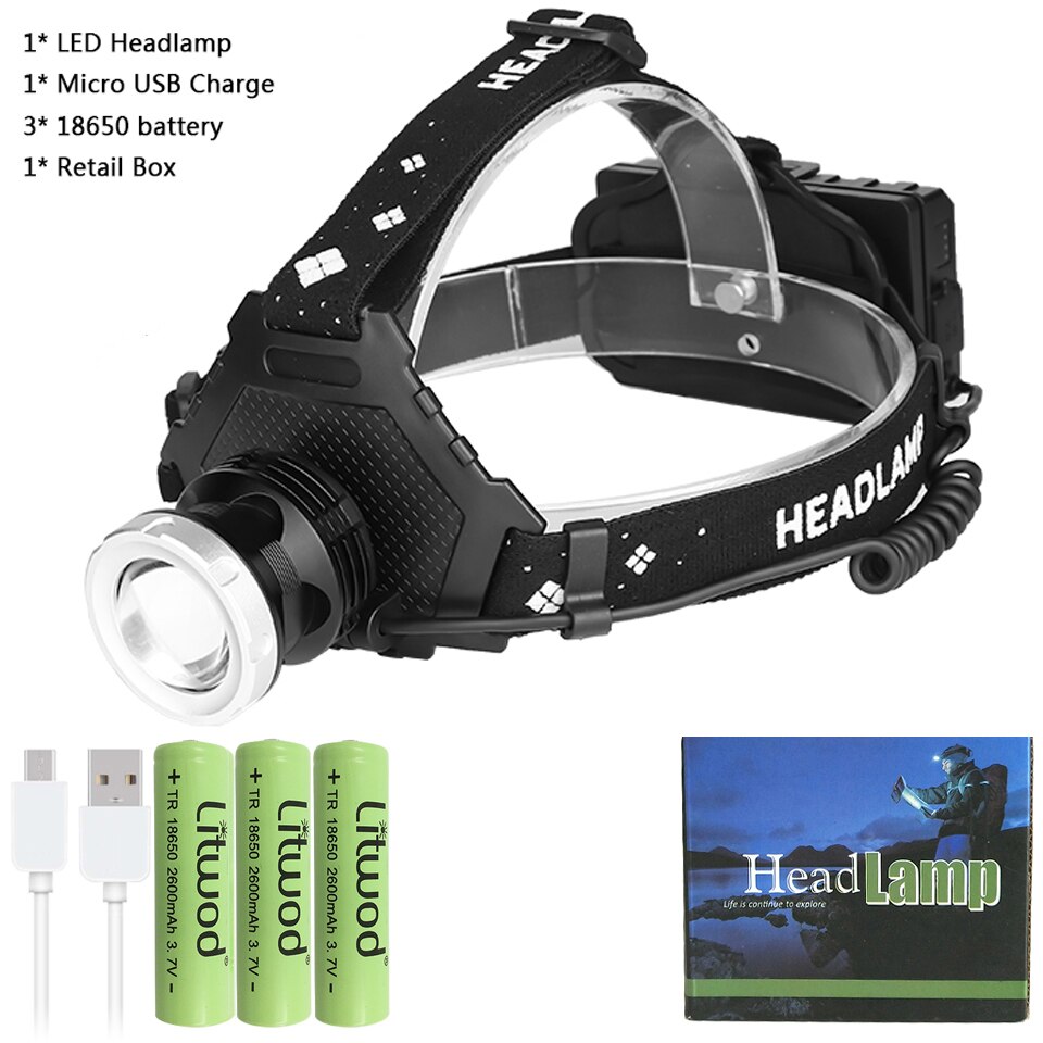 Z20 Most Powerful XHP90 LED Headlight headlamp Head Lamp Power Flashlight headlight 18650 battery Best For Camping fishing: Option B