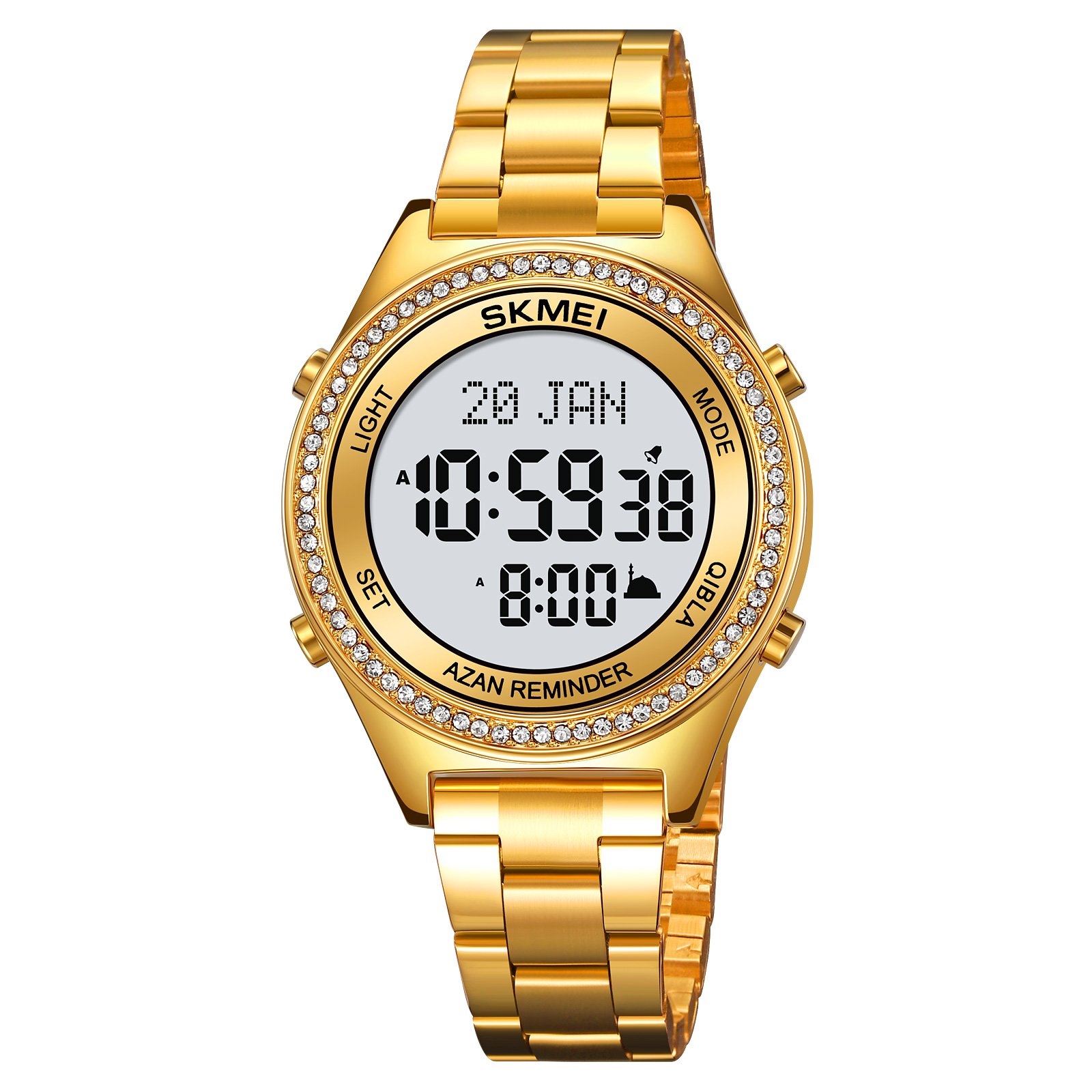 SKMEI Women Worship direction indication Muslim Azan Digital Watch Led Light Watch Pilgrimage Time Reminder Function Watch 2330: Bronze