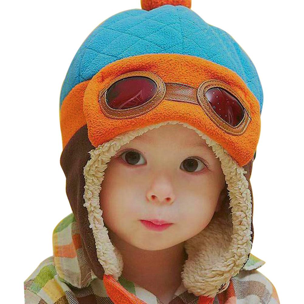 Cute Winter Warm Baby Hats Infant Toddlers Boys Girls Pilot Aviator Warm Caps Soft Eargflap Hat Beanies Cap Pilot Cap: Blue