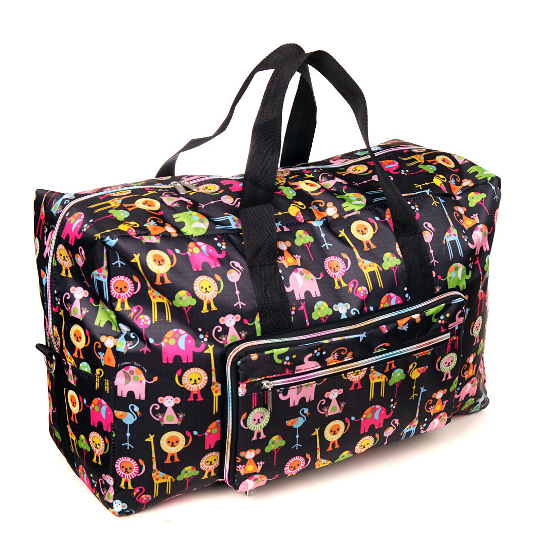 Foldable Travel Bag Women Large Capacity Portable Shoulder Duffle Bag Cartoon Waterproof Luggage Tote Bags with Shoulder Straps: plum