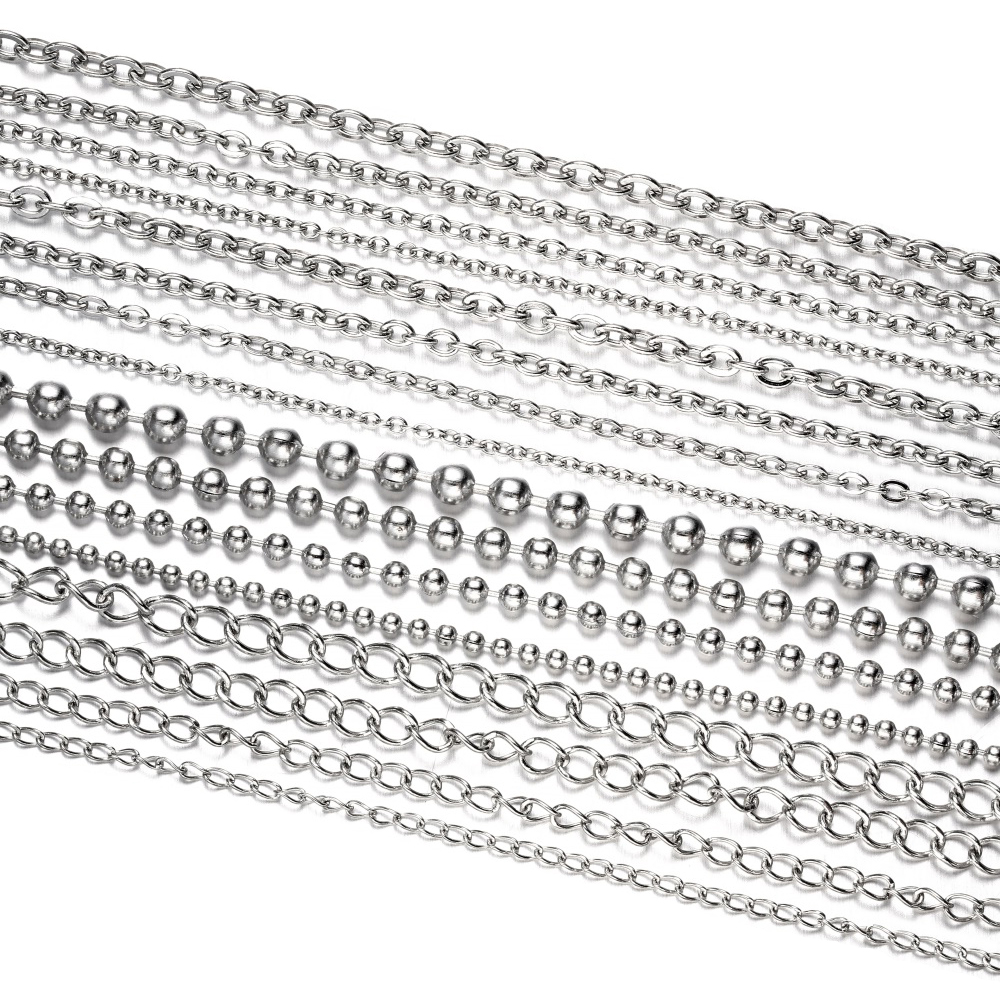 5 m/lote de cadena de acero inoxidable, cadenas de eslabones de varios estilos, nunca se decolora, cadena de collar a granel para hacer joyería DIY, accesorios