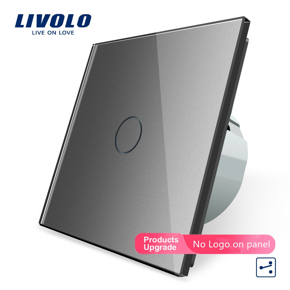 Livolo EU Standard, Wall Switch, 1 Gang 2 Way Control, Crystal Glass Panel, Wall Light Touch Screen Switch VL-C701S-11/12: grey