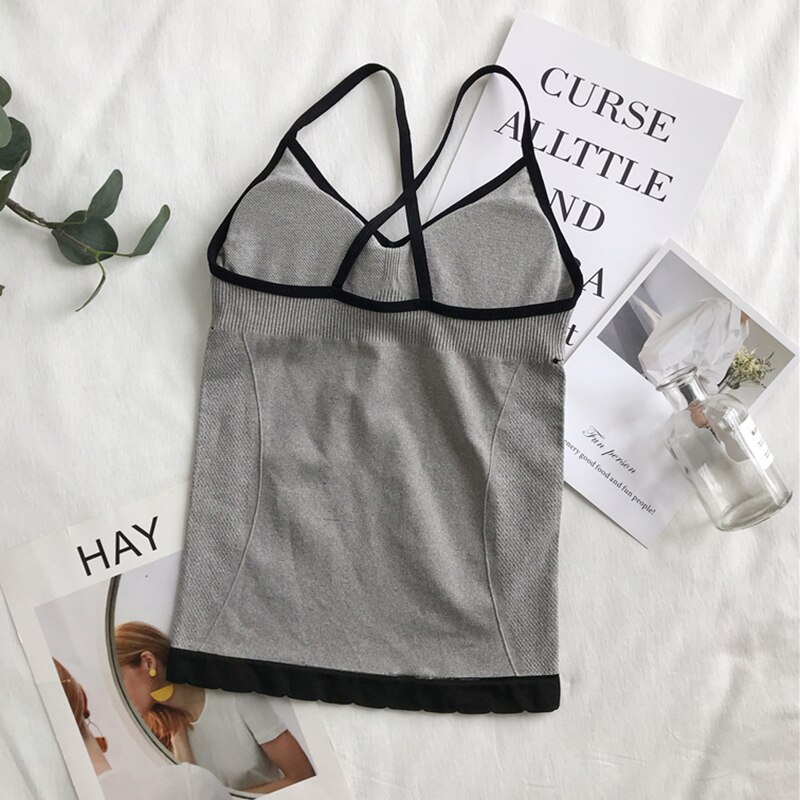 avling topp sexy kvinner innebygd bh polstret tank topp kvinnelige pustende Fitness kamisole topper fast slank sommervest singlet