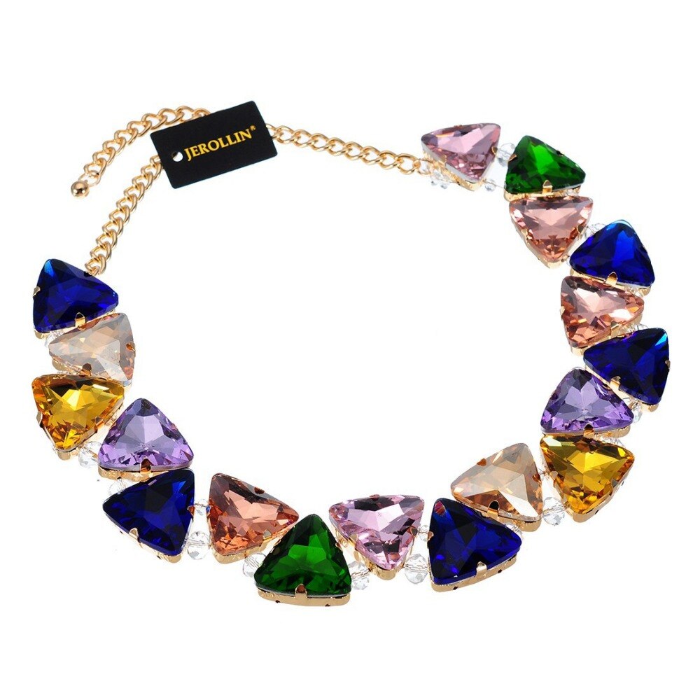 Jerollin Jewelry Gold Chain 7 Colors Triangular Glasses Chunky Choker Statement Bib Necklace for Women Party Jewelry