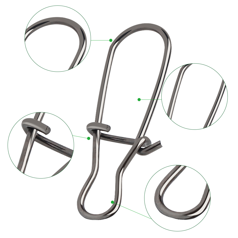 DNDYUJU 100pcs Stainless Steel Hook Fast Clip Lock Snap Swivel Solid Rings Safety Snaps Fishing Hook Connector