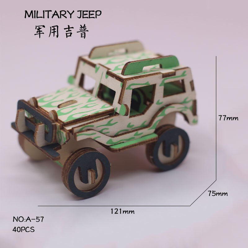 Feooe Intelligentie Ontwikkeling 3D Puzzel Handgemaakte Houten Montage Simulatie Model Auto Kinderen Speelgoed Wl: Military jeep