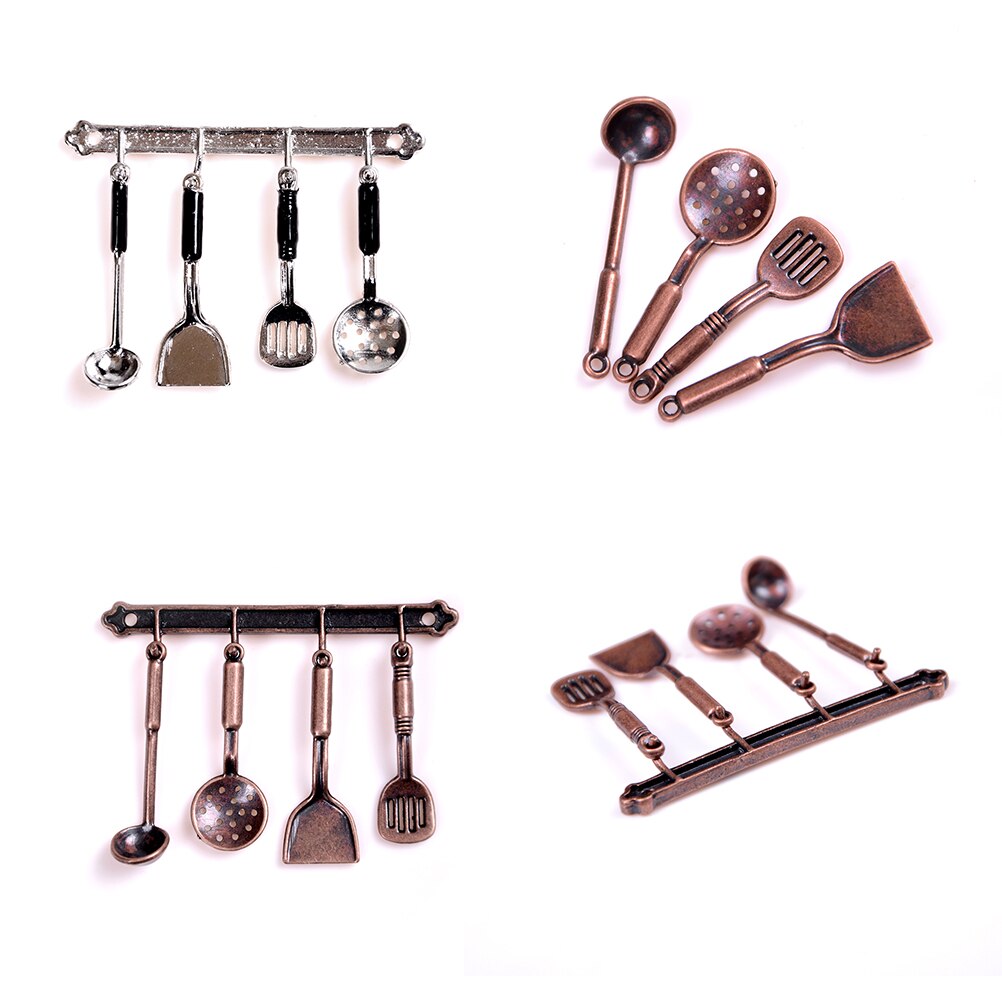 5 Stk/set 1:12 Poppenhuis Miniatuur Metalen Keukengerei Brons Poppenhuis Model Cook Set Klassieke Keuken Levert Onderdelen Speelgoed Hobby