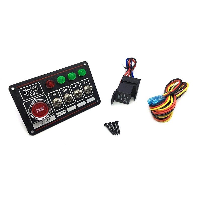 12V Ignition Switch Panel Engine Push Button LED Toggle Racing Auto: Black