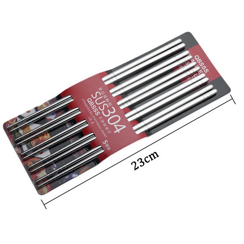 5 Paare/satz Chinesische Metall Stäbchen Nicht-Unterhose Edelstahl hacken Stöcke einstellen Wiederverwendbare Lebensmittel Stöcke Sushi Hashi Stangenbrot 23cm: 5 Paare 23cm