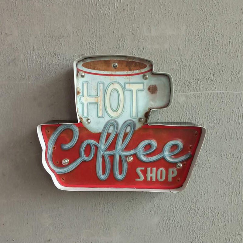 Kaffe førte skilte vintage cafe butik dekorativ neon lys hjem indretning metalplade til væg retro kaffe plak 35.5 x 5 x 29.5cm