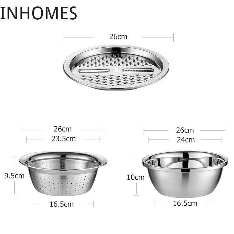 3 In 1 Multifunctionele Rvs Keuken Groente Wastafel Rasp Slicer Cutter Aardappel Fruit Julienne Rasp Met Afvoer Mand