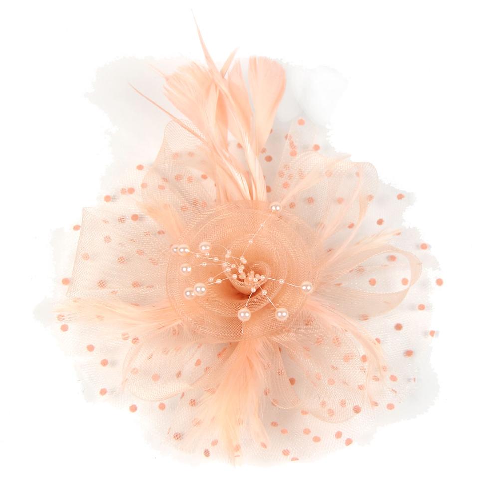 Vintage brude hatte fjer hovedbeklædning blomst fascinator stor gatsby brude hovedbeklædning til bryllupsfest elfenben hvid rød pink prom: Orange