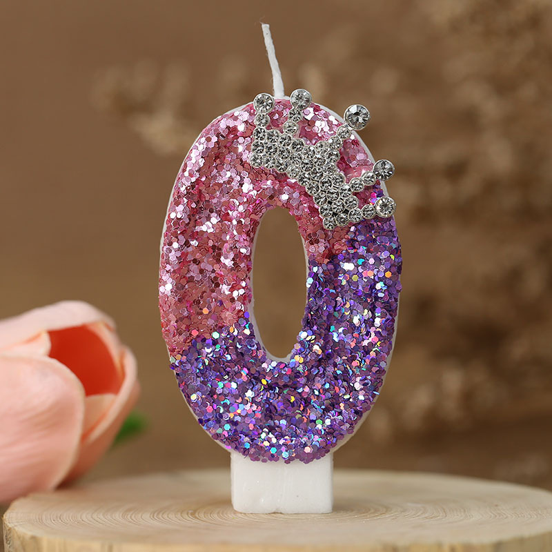 Bougies numéro 8, décoration de gâteau pour filles, bougies d'anniversaire à paillettes, couronne de princesse, bougie numérique, fournitures de fête d'anniversaire: plum
