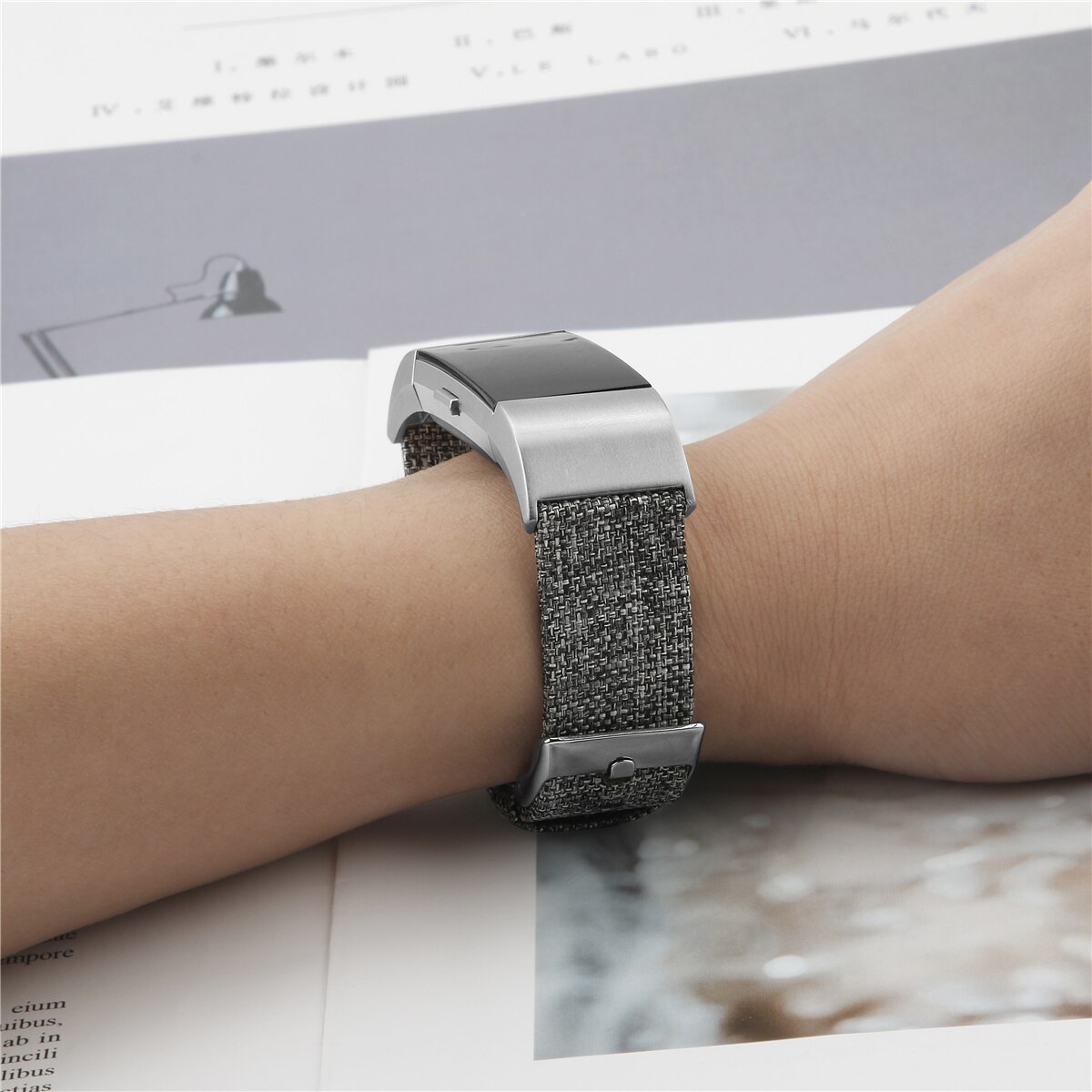 Klokkerem for fitbit charge 2 -rem canvas pustende erstatningsarmbånd for fitbit charge 2 correa fitbit watch 64002