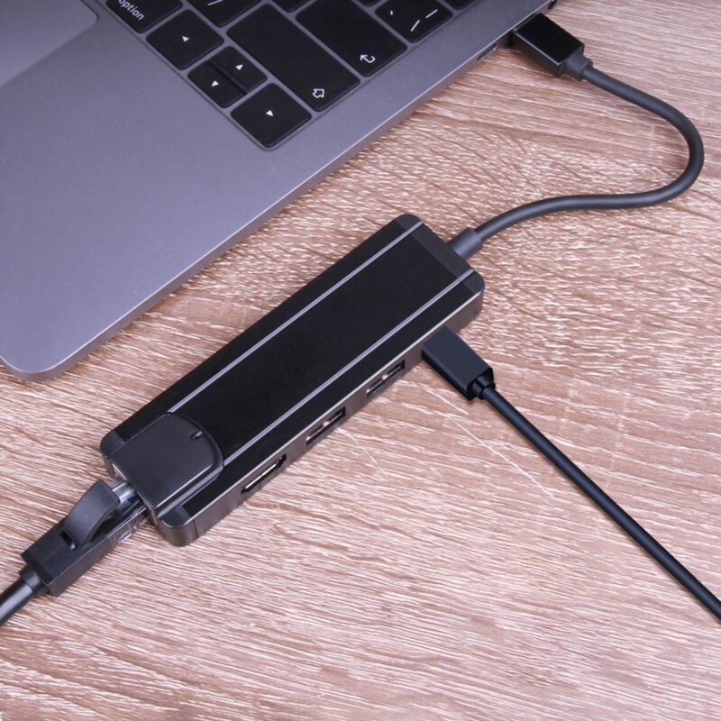 5 in 1 usb type c hub til hdmi 4k usb 3.0 tf hdmi  rj45 adapter dock til bærbar mobiltelefon