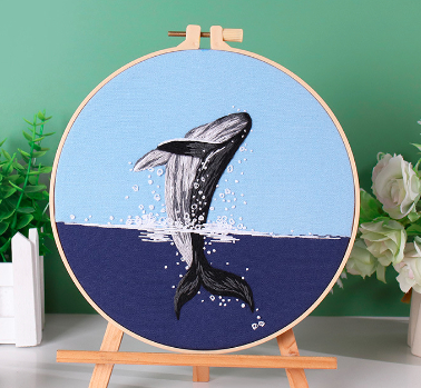 Kit de bordado de animales y agua con aro de 20cm, conjunto de cinta bordada tridimensional simple, suministros para manualidades de costura DIY: Blanco