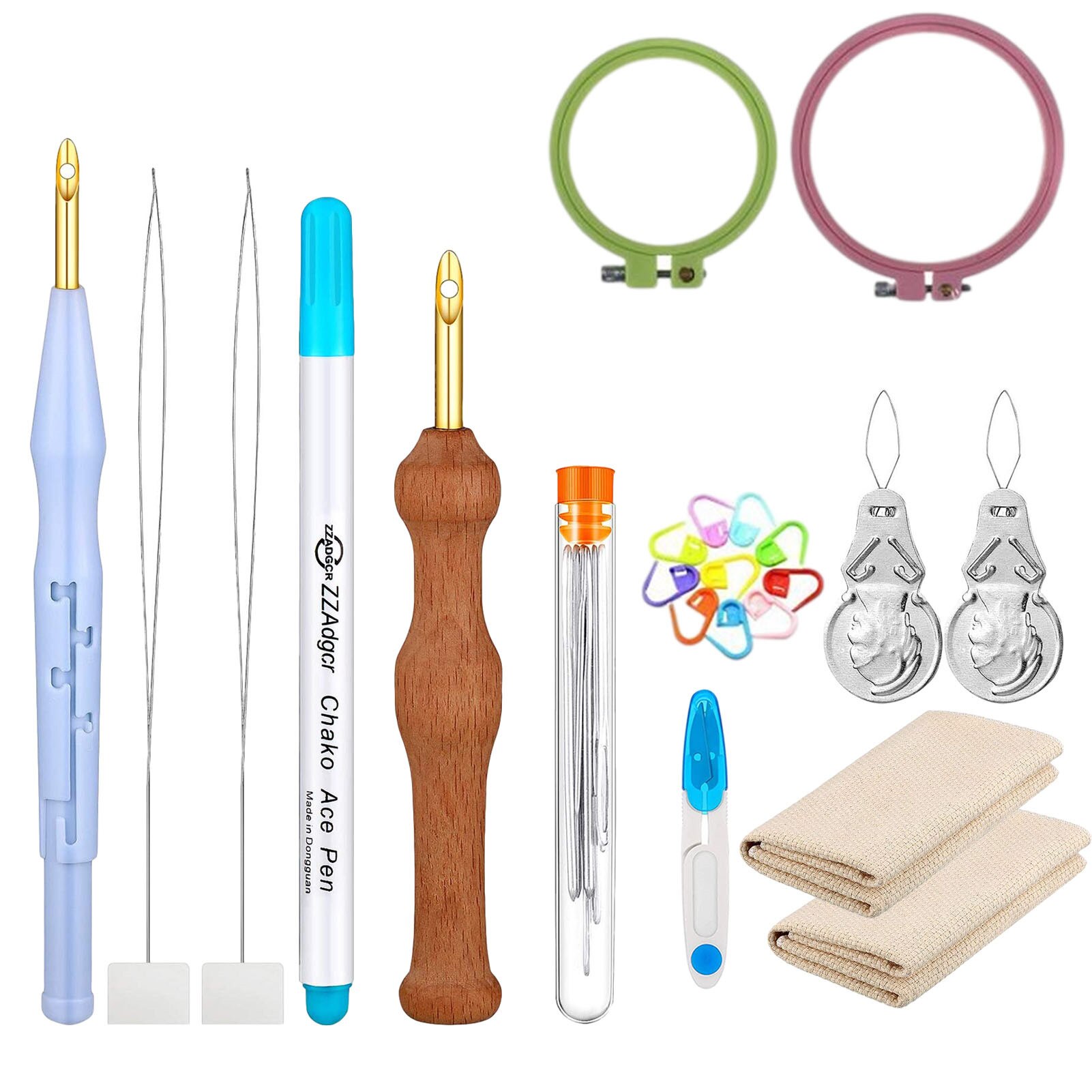 14PCS Embroidery Tools Kit Magic Embroidery Pen Punch Needle Embroidery Threads Cross Stitch Embroidery Hoop DIY Sewing Accessor