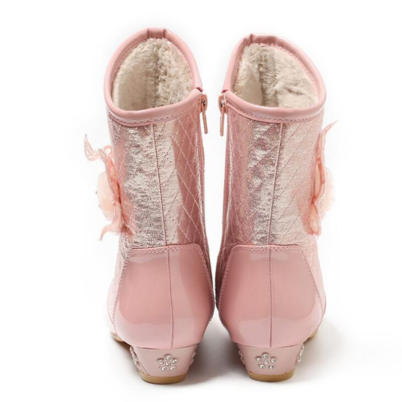 Botas de couro impermeáveis para meninas, calçado infantil de neve, outono e inverno, quente, sapato de princesa, calçado grande para meninas, 2021