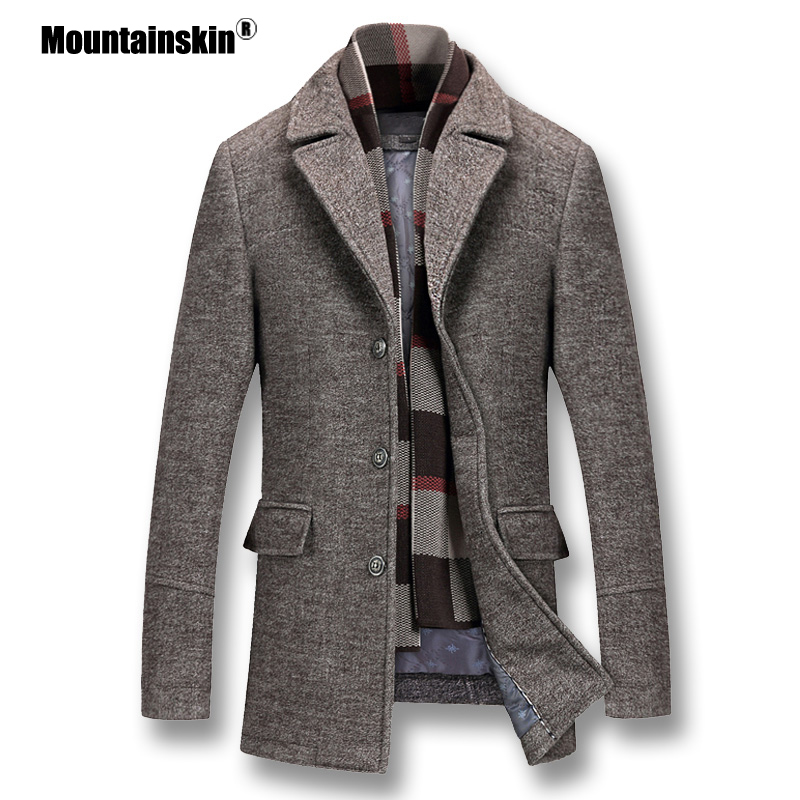Mountainskin Men's Winter Coats Thick Cotton Wool Jackets Male Casual Slim Fit Nylon Long Jacket Scarf Men Outwear SA605