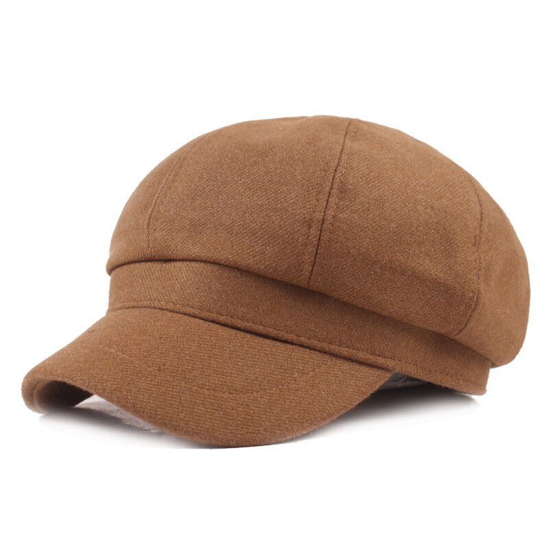 Winter Women Newsboy Caps Female Hats Cotton Dome Solid Color Retro Style Soft Outdoor: Khaki