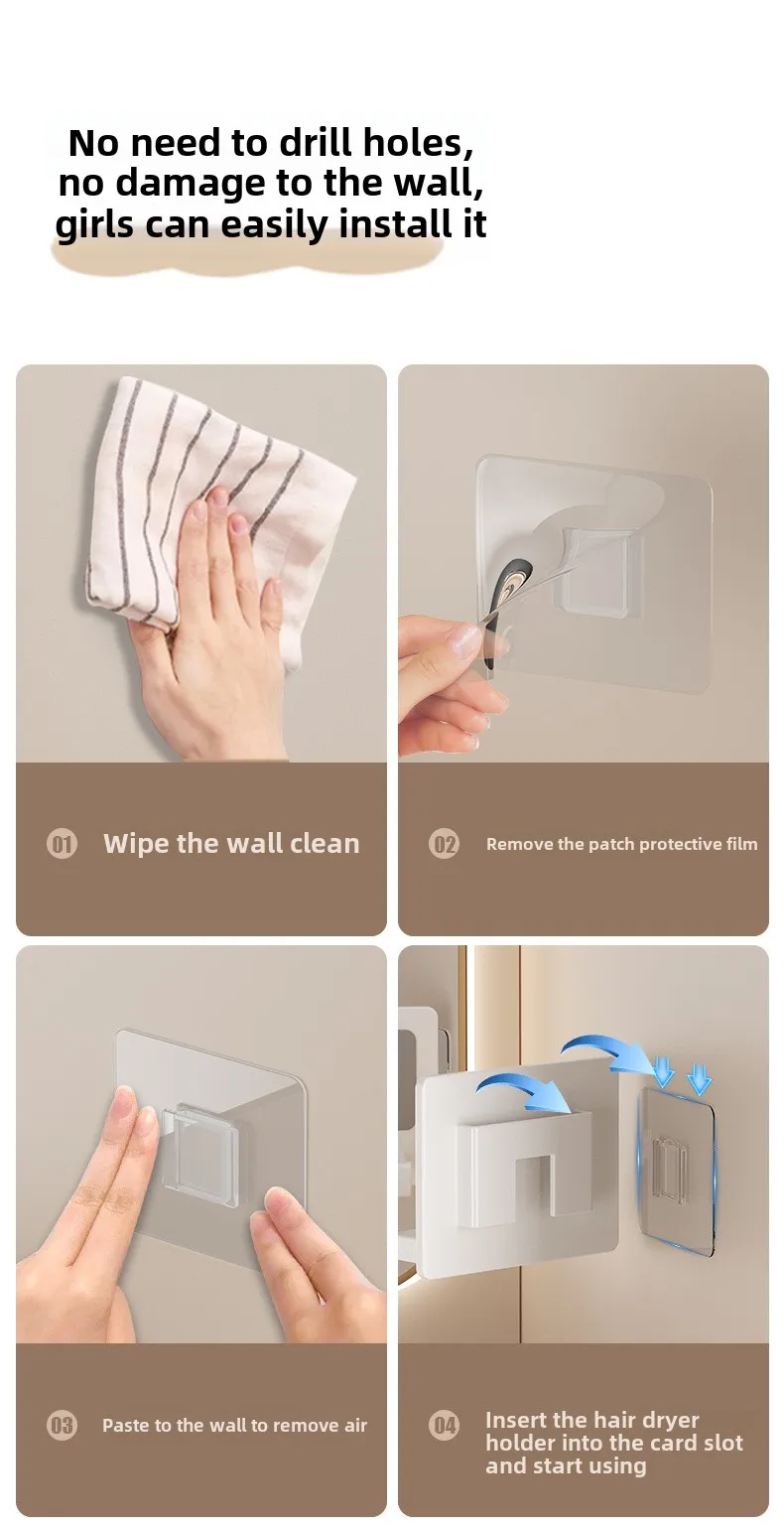 Aluminium Hair Dryer Rack Wall Mounted Bathroom Storage Organizer for Hairdryer Stand Support Cradle Holder Shelves