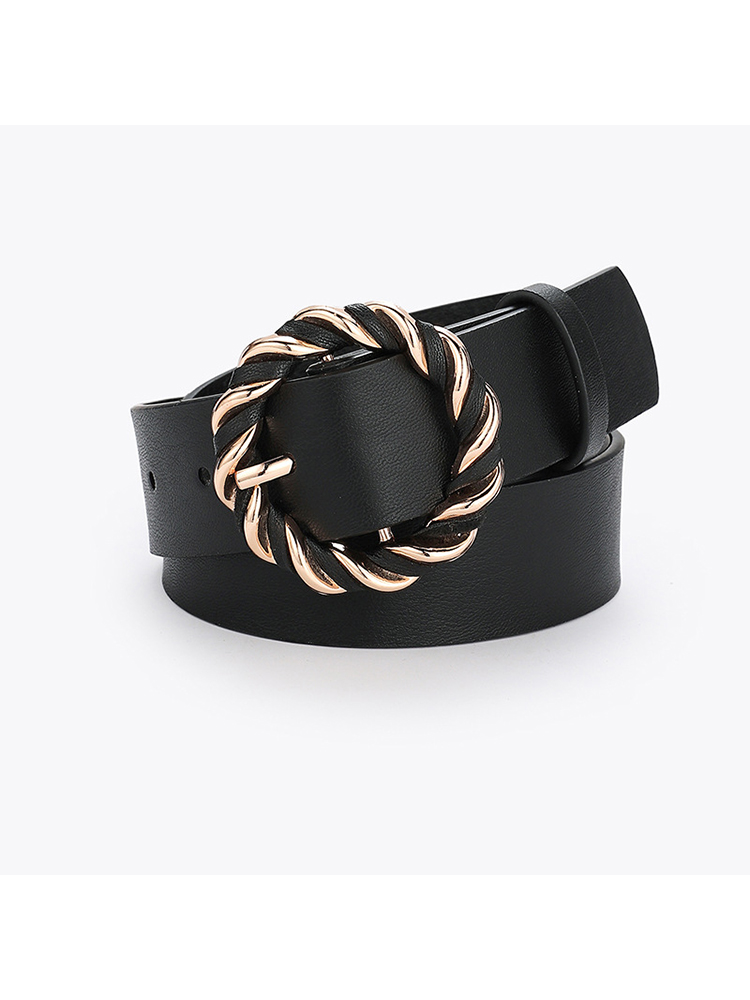 2022 Women Belt PU Leather Metal Pin Buckle Belts For Ladies Waist Belt Twist Ring Buckle Dress Jeans Waistband: Black