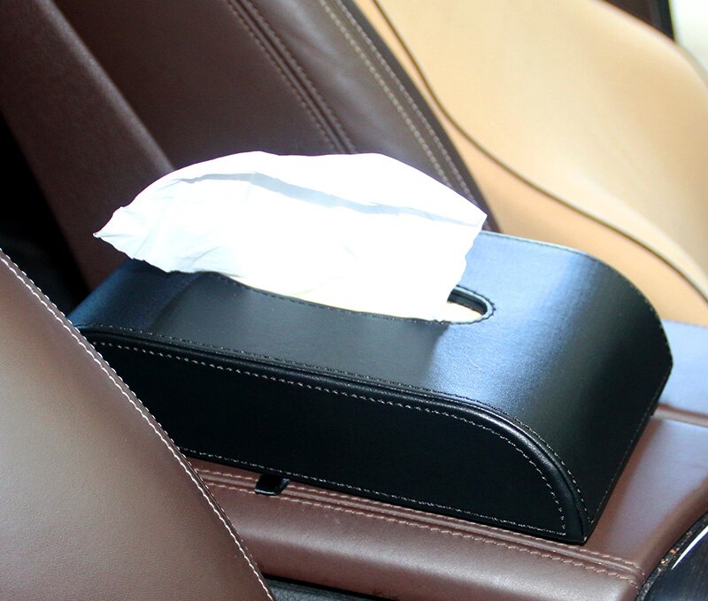 Verkoop Auto Styling Lederen Tissue Papier Doos Voor Thuis Auto Tissue Bag Holder Box Case Blok Type -Zwart