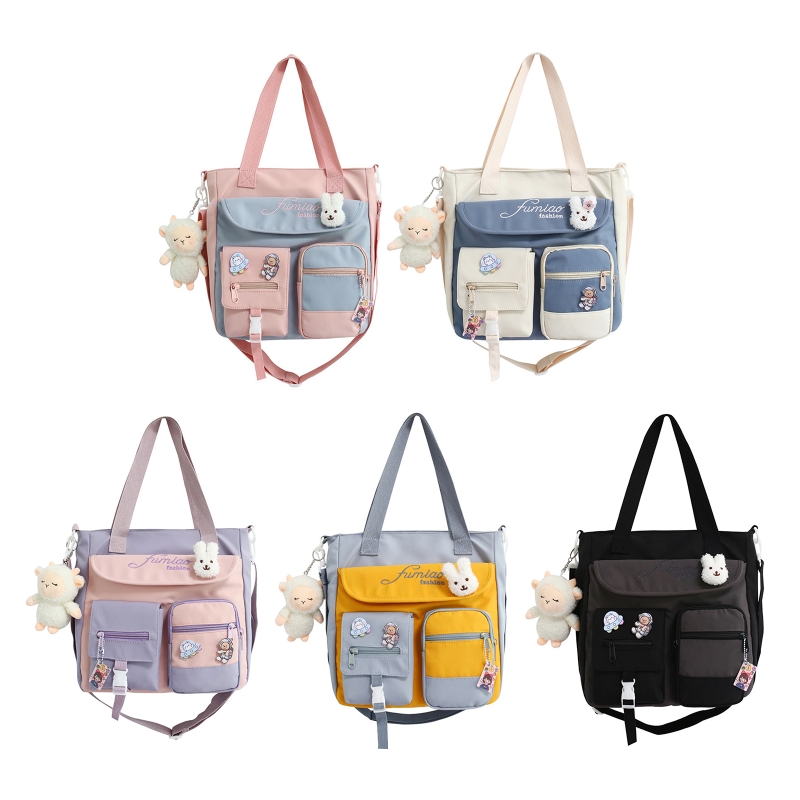 D0LF Korean Japanese Style Cute Large Capacity Tote Bag for Women Teen Girls Candy Color Patchwork One Shoulder Crossbody School