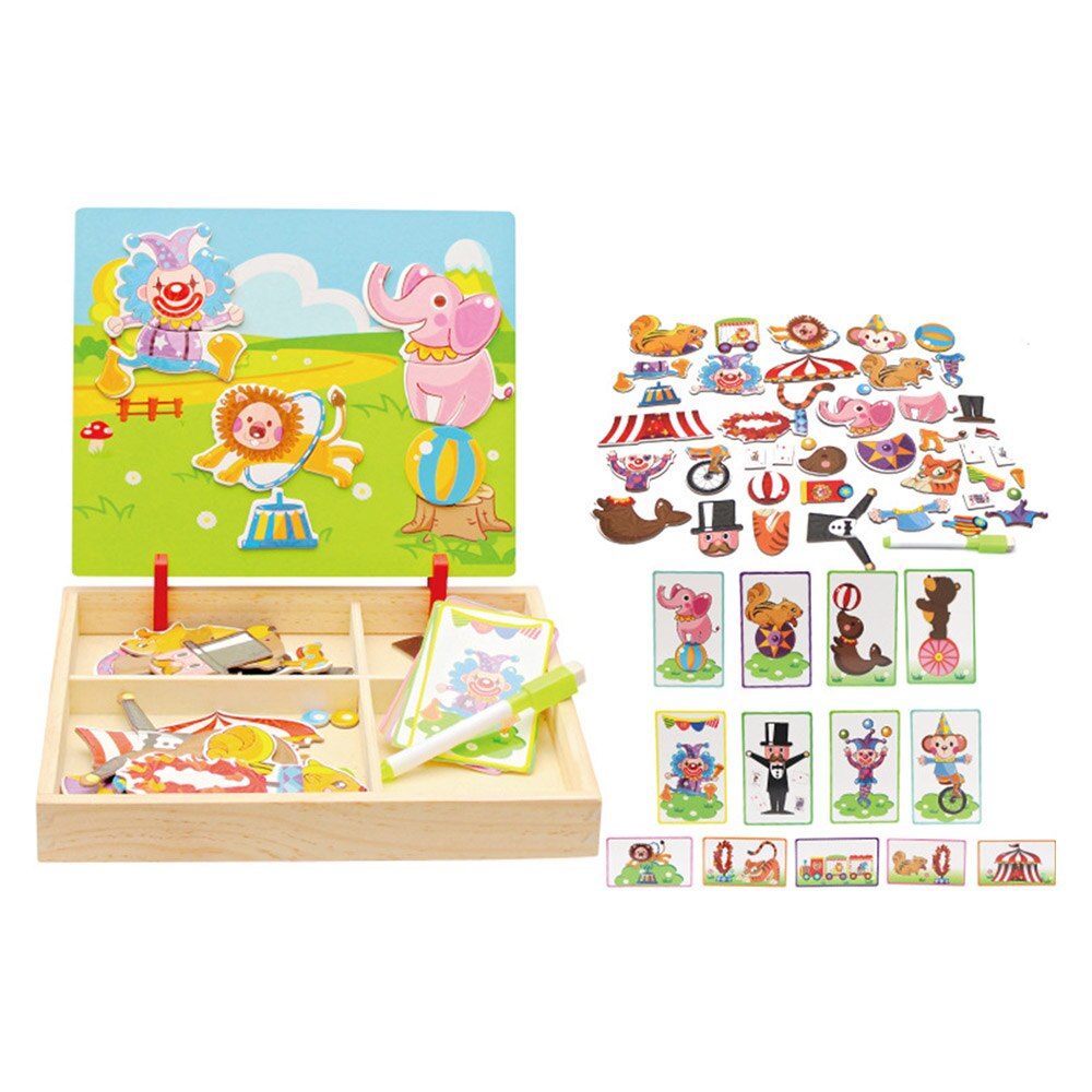 100+Pcs Wooden Magnetic Puzzle Toys Children 3D Puzzle Animals/ Vehicle/Circus/Traffic/Matching Drawing Board Learning Wood Toys: WJ3594D