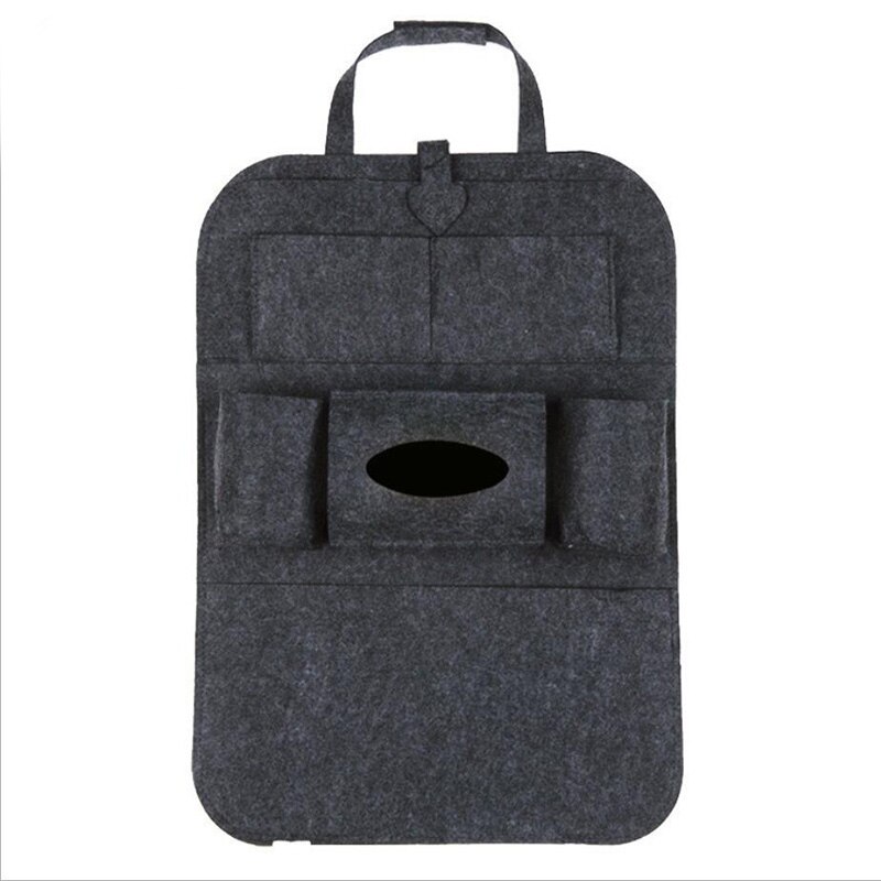 1pc Universal Car Back Seat Storage Bag Organizer Trunk Elastic Felt Storage Bag 6 Pockets Organizer Hanging Car Accessories: Dark gray