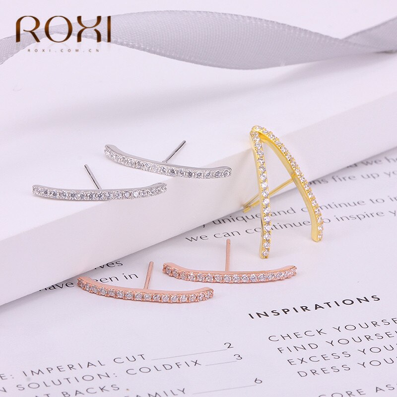 Roxi 925 Sterling Zilver Stud Oorbellen Voor Vrouwen Party Voorkomen Allergie Geometrische Bar Earring Kleine Kristallen Oorbellen Koreaanse