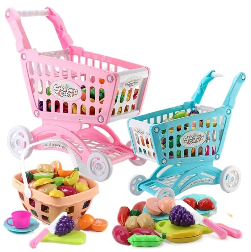 Caddie de supermarché, chariot de supermarché, voiture, Simulation de fruits coupés, légumes, Mini nourriture, maison de jeu pour enfants