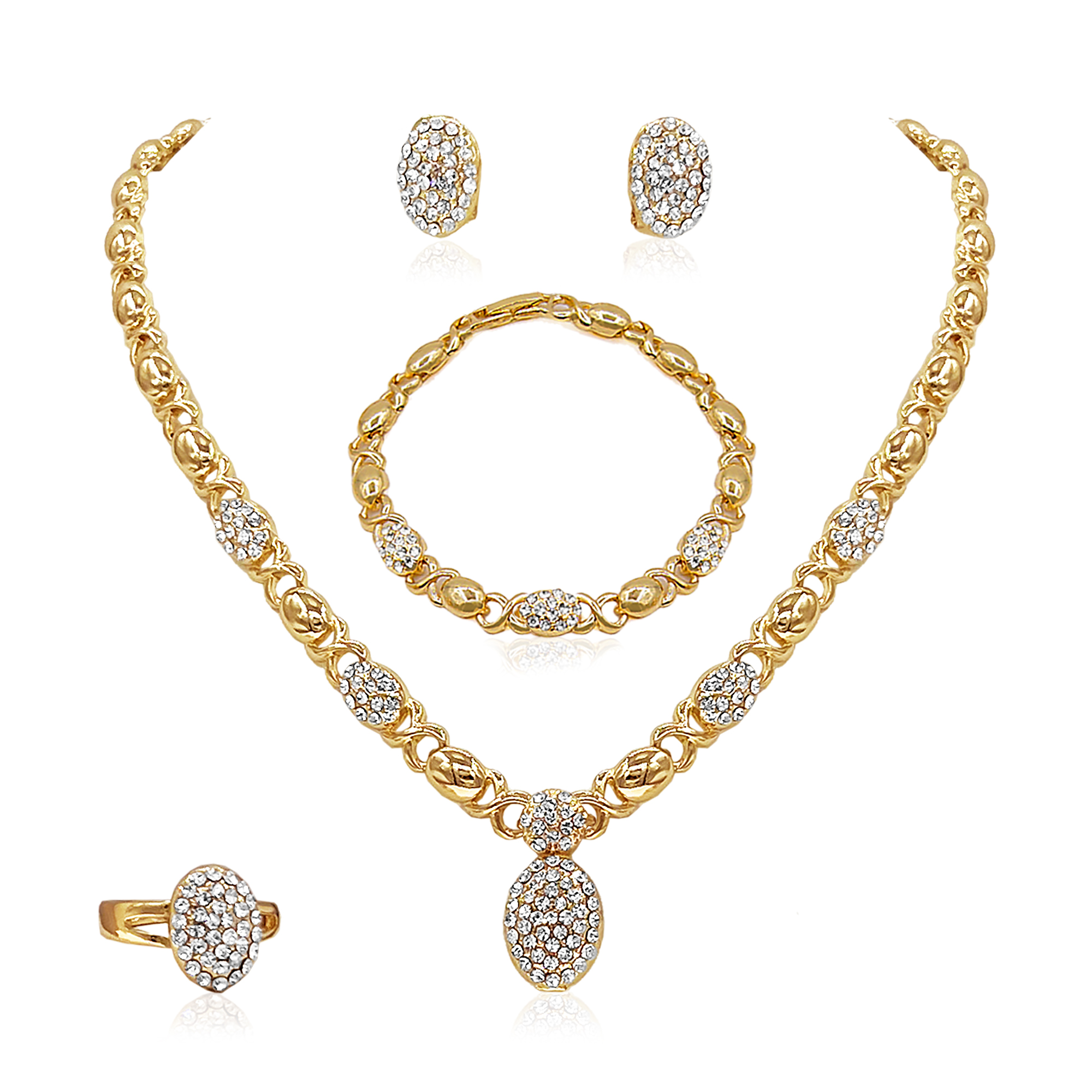 Conjunto de joyería de Color dorado para mujer, conjunto de collar chapado en oro de 18 quilates, collar de oso a la nupcial para boda, pendientes, anillo, en forma de corazón