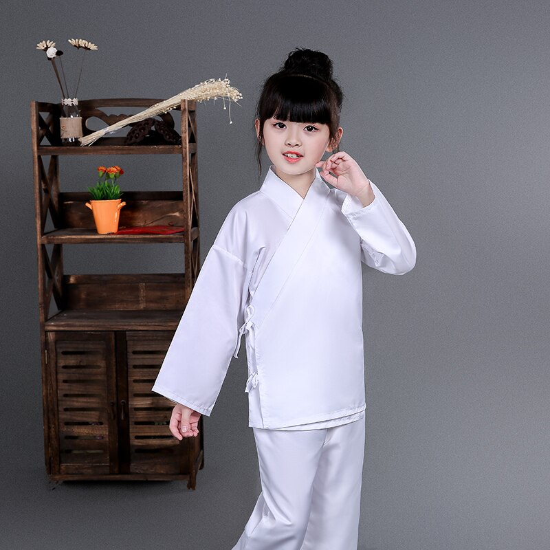 Girls Classical Traditional Costume White and Pink Ancient Pajamas Suit Han Tang Dynasties Chinese Hanfu Clothes Tops + Pants